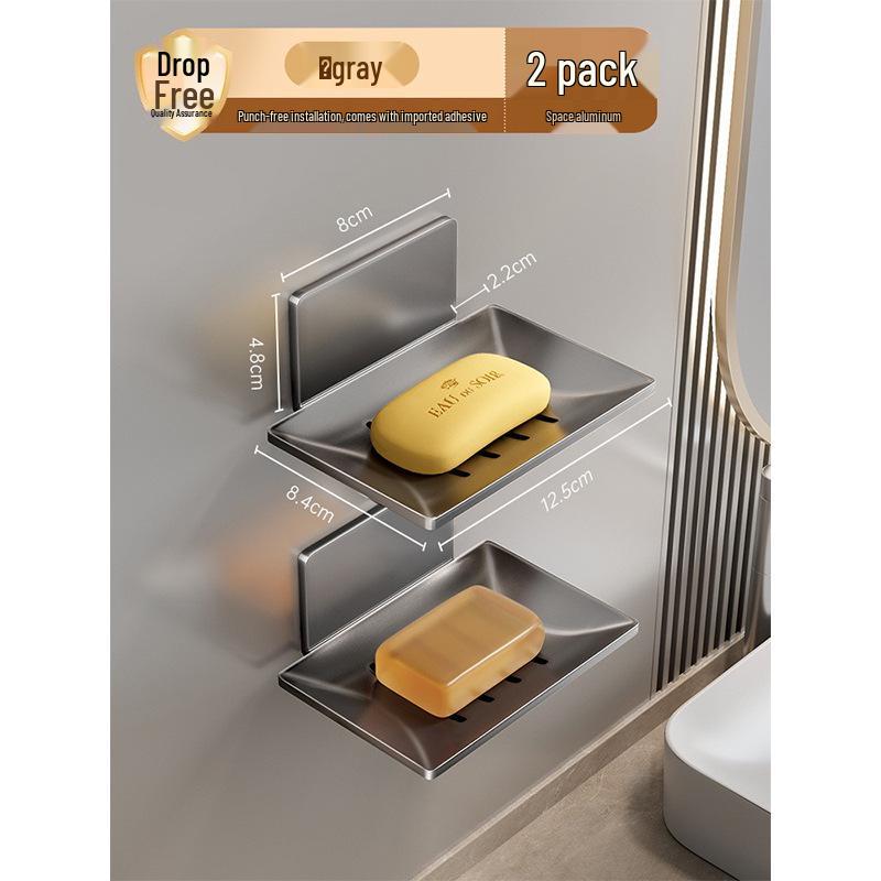 Gun Gray Aluminum Wall-Mounted Soap Dish - Creative, Punch-Free Draining Holder for Bathroom Storage