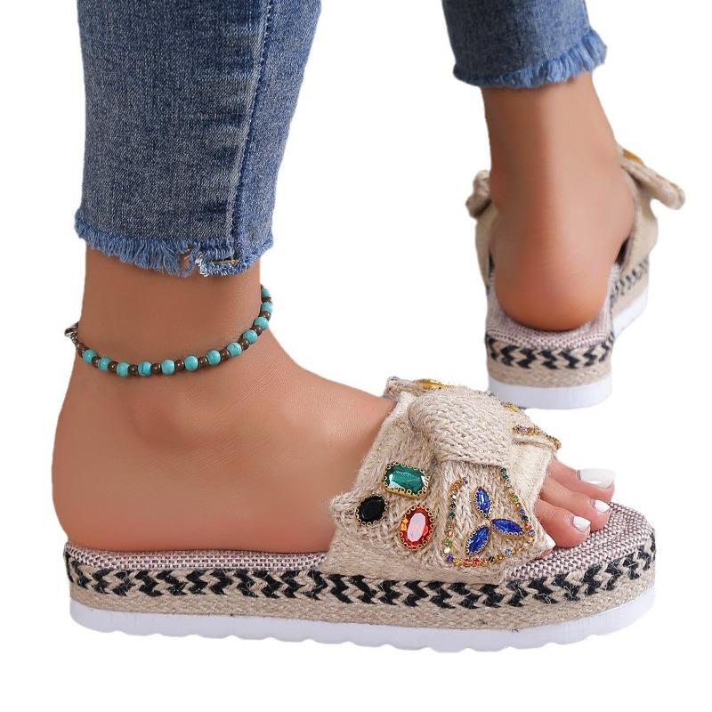 Cake Thick-soled Shoes Beach Sandals Large-sized Summer Gemstone Flip-flops