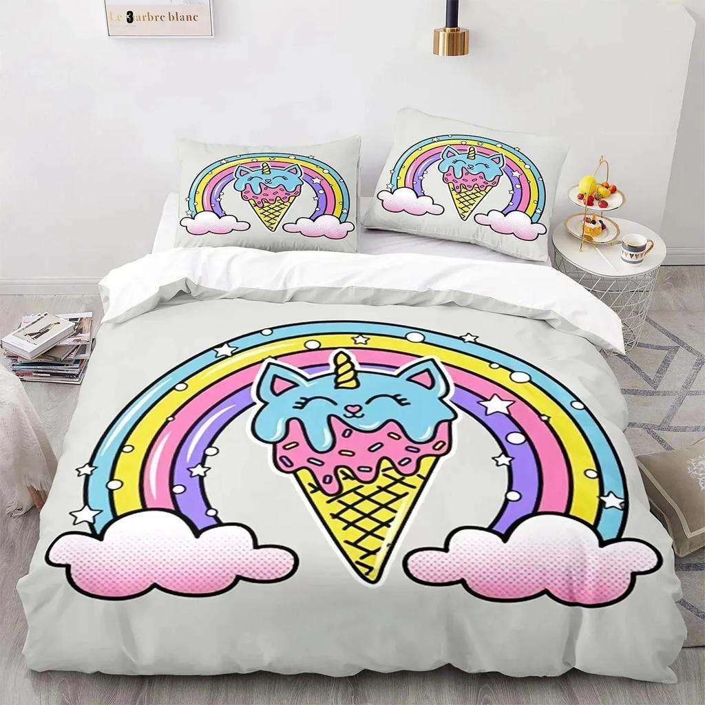 Rainbow Cat Bedding Set Single Twin Full Queen King Size Kawaii Girl Bed Set Aldult Boys Bedroom Duvetcover Sets 3D Print 013