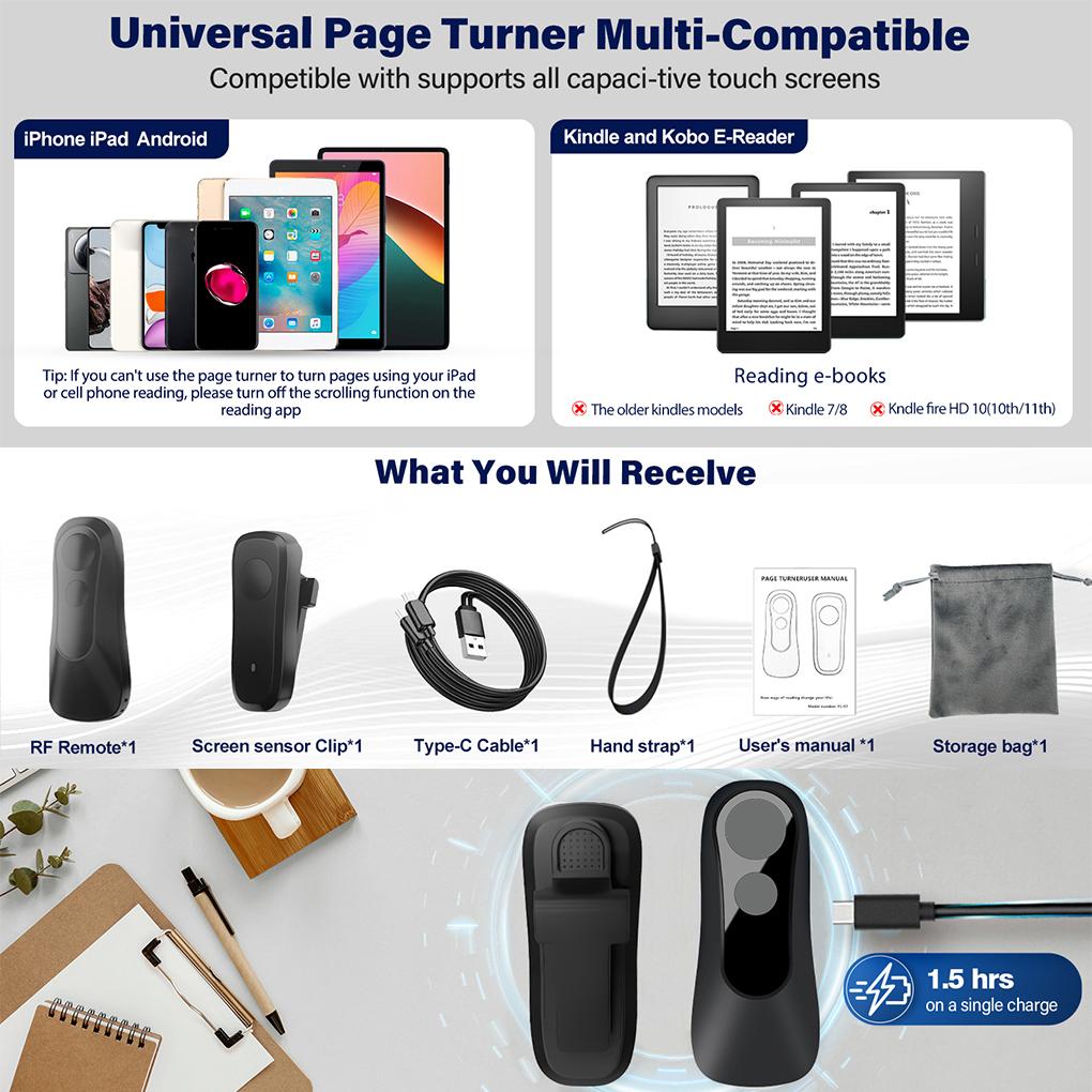 Remote Control Page Turner for Kindle Paperwhite Oasis Kobo eReaders Camera Video Recording Page Turner Clicker Reading Novels