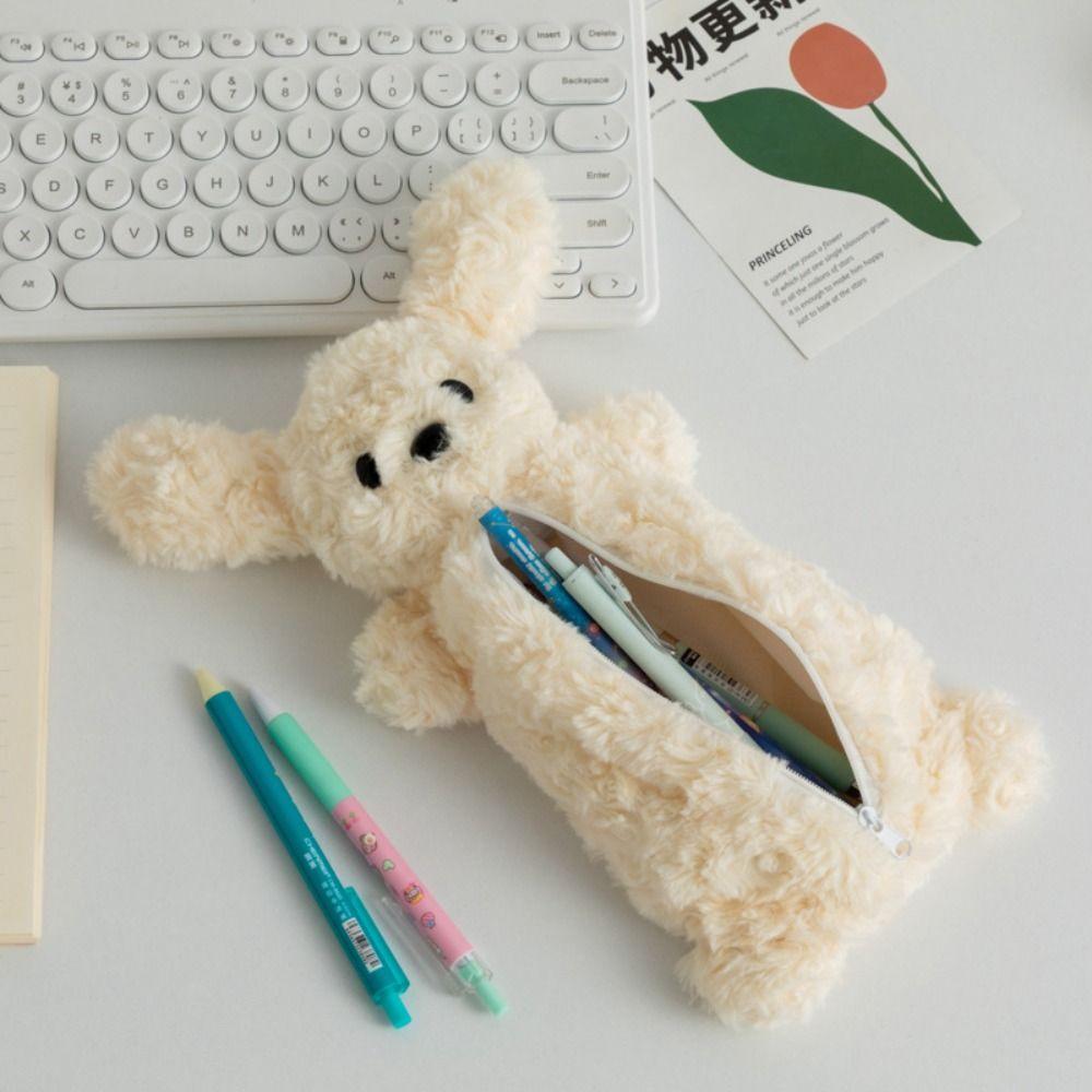 Plush Doll Animal Pen Bag Cute Design Stationery Bag INS Plush Pencil Bag  Makeup Storage