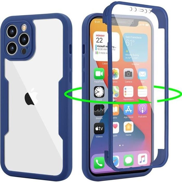 Coque de protection - pour iPhone - 12 Pro Max - 360 degrés - Bleu marine - Semi-rigide