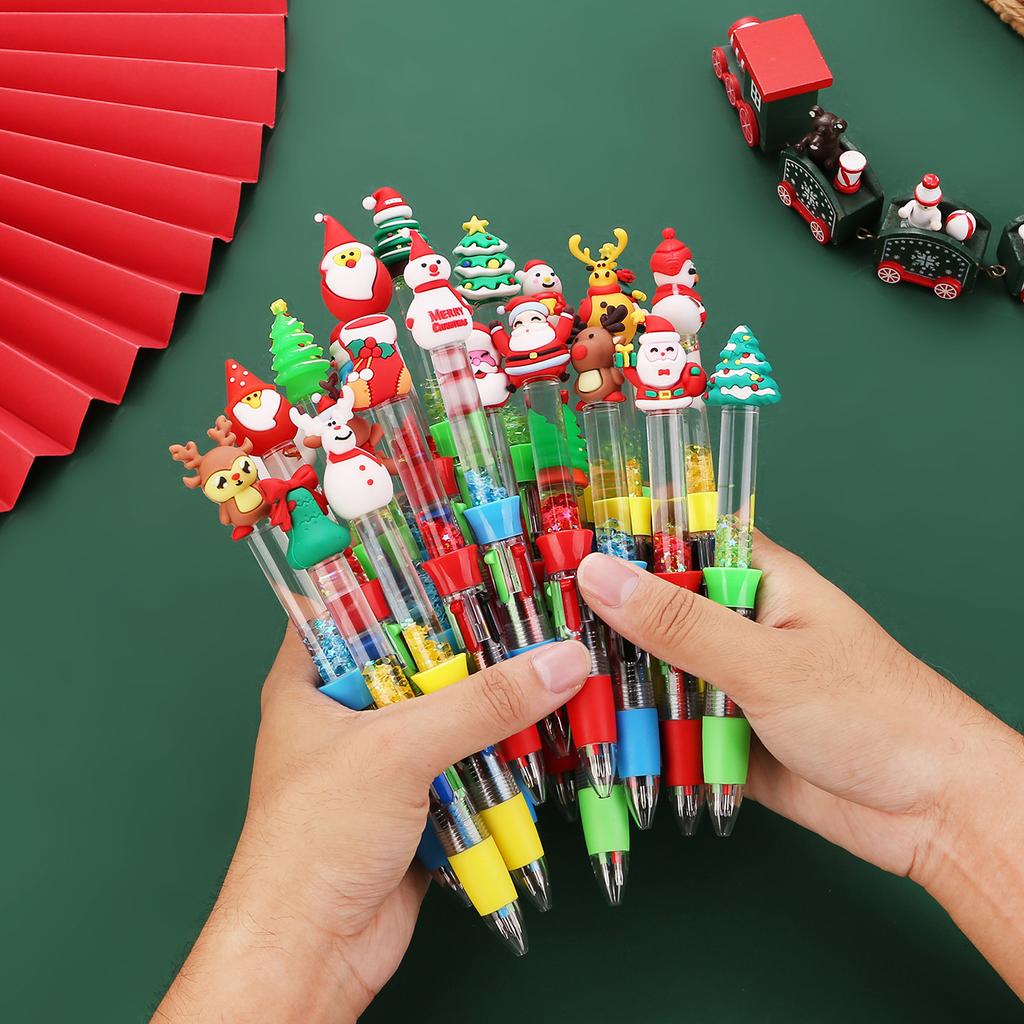 48Pcs Christmas Sand Four-color Ballpoint Pen Multicolor Pens 4 in1 Kawaii Animal Party Ballpoint Pens for Birthdays Parties Cute Gifts 0.7mm