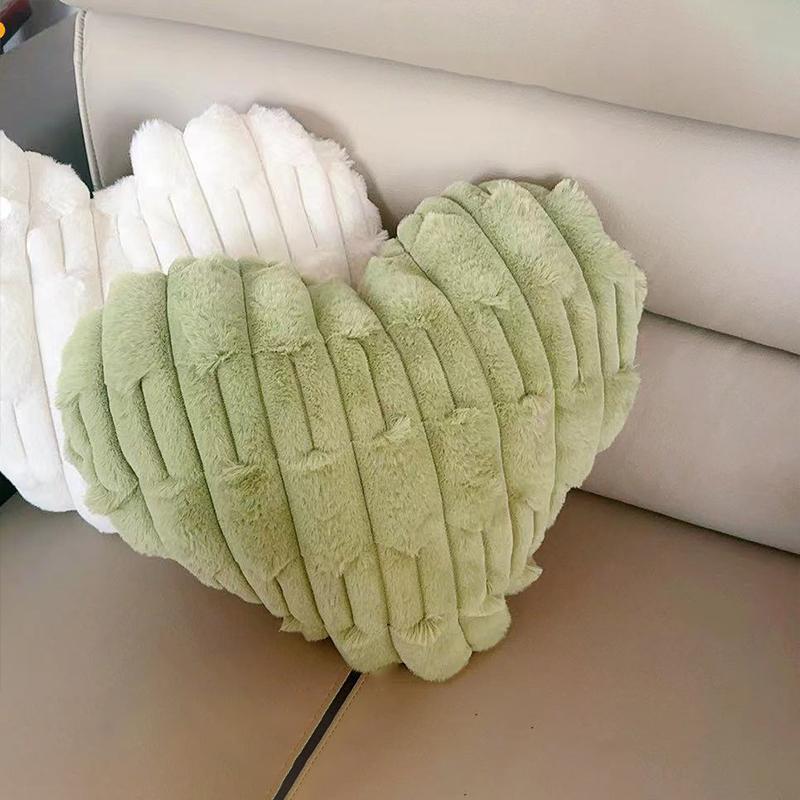 

Heart Shaped Stripe Plush Soft Pillow Fluffy Sleeping Pillow Living Room Home Decor Valentine Day Gifts Comfortable Sofa Cushion 40X50CM зелёный