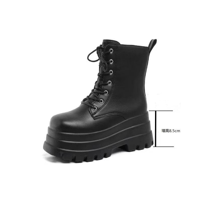 Real soft leather cos shoes increase height and show legs thin platform shoes 9cm British style 2025 new short boots short Martin boots tide