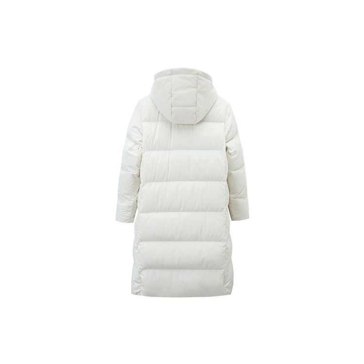 Anta Training Series Solid Color Warm Long Hooded Down Jacket Women Outerwear Milky-White 162147906-1