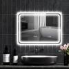 Bathroom mirror Bluetooth with LED lighting 50 x 70 cm, illuminated wall mirror with clock, anti-fog, silver