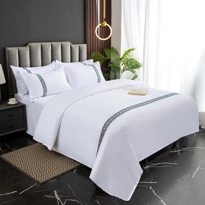 

New 140g Twill Thickened Hotel Four-piece Hotel Linen Pure White Single Quilt Set Webbing Hotel Bed and Breakfast bed 1.2m 3pcs&Flat Sheet