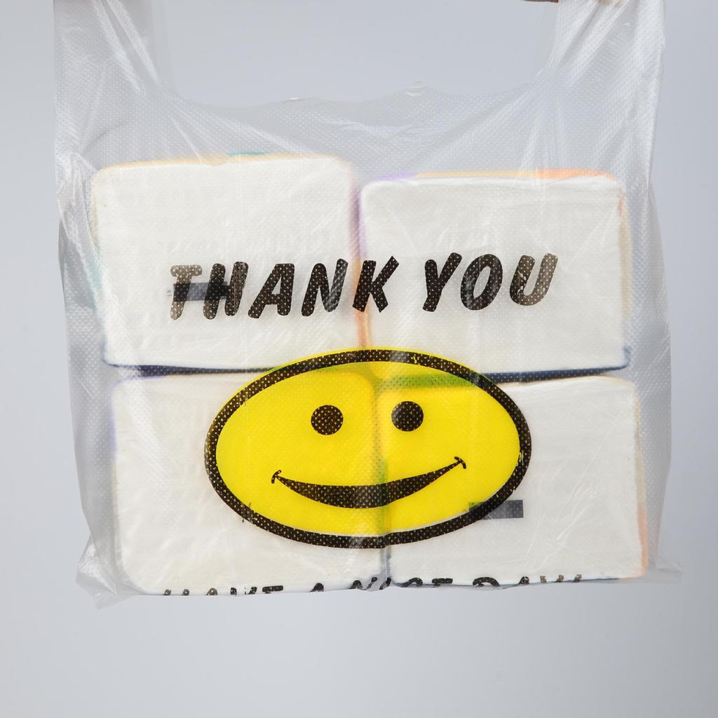 Transparente Einkaufstüte mit Smiley-Gesicht – Praktische Handheld-Westentasche für Lebensmittel, Obst und zum Mitnehmen