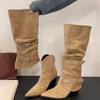 Women's 2025 Autumn/Winter Suede Two-Way Knee-High Boots with Detachable Chunky Heel