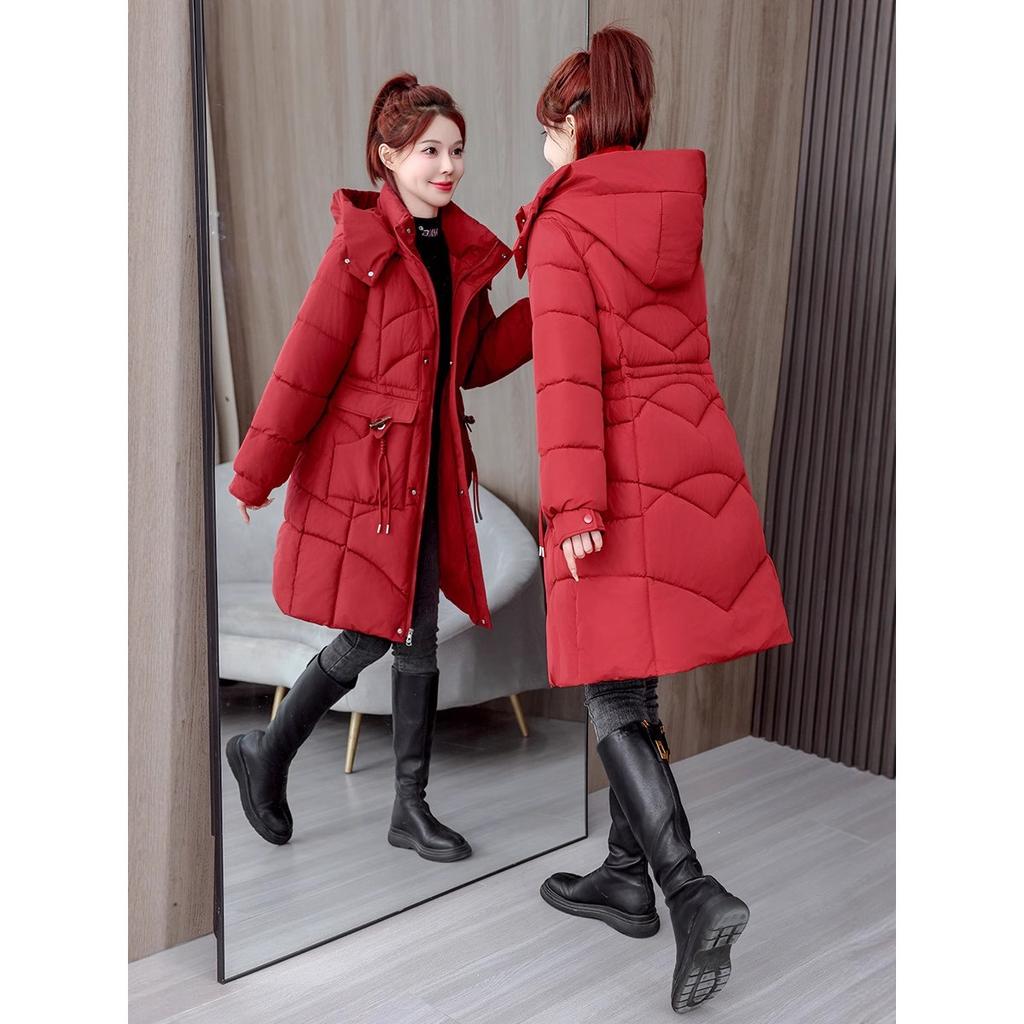 Women's Down Coats - Winter Women's Mid-length Waist Cinched Thickened Warm Cotton Padded Jacket Casual Outwear