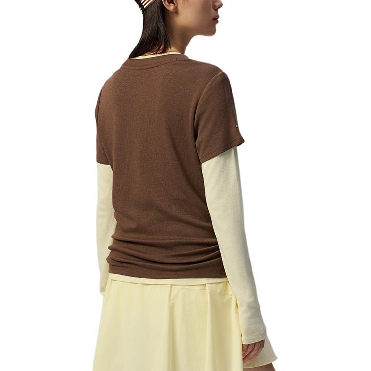 Saucony Sports Lifestyle Series Logo Round Neck Comfortable Long Sleeve T-Shirt Two Piece Set Women tops Brown SA1259LT06L-CO006