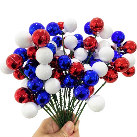 Independence Day Colorful Balls And Branches, Red White Blue Floral Poles, Reusable Plastic Foam Spheres, Vase Cake Decoration, Patriotic Party Decor