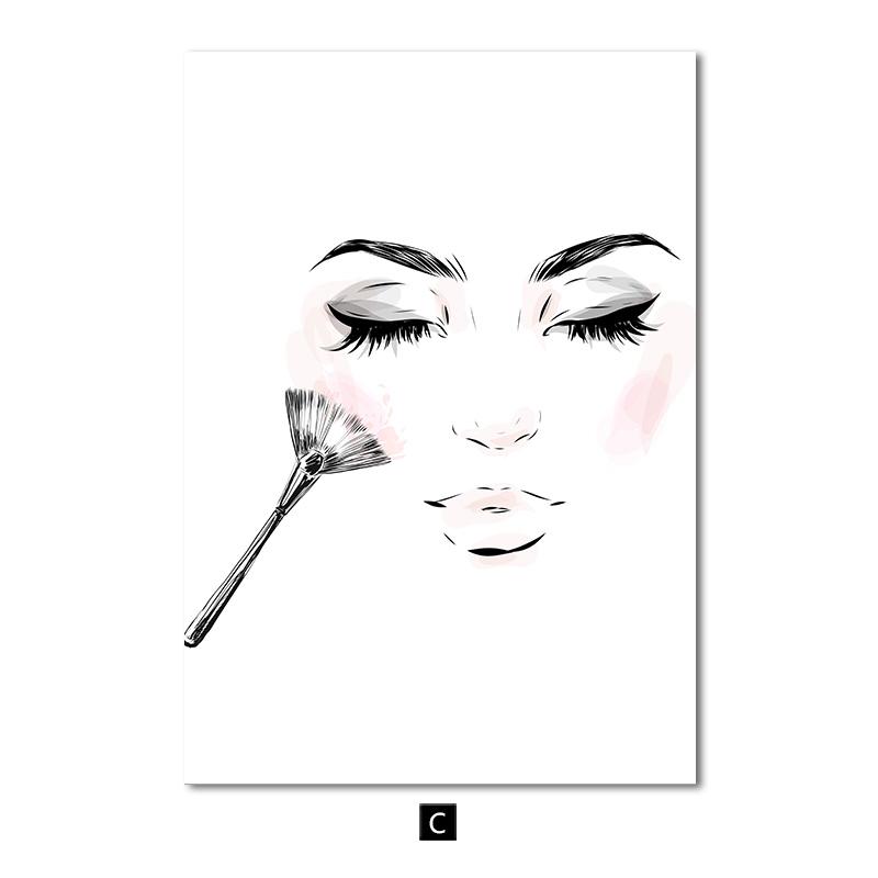 Mode Schönheit Make-up Pinsel Poster Wand Kunstdrucke moderne rosa Schleife Leinwand Malerei Bilder für Mädchen Schlafzimmer Home Dekoration
