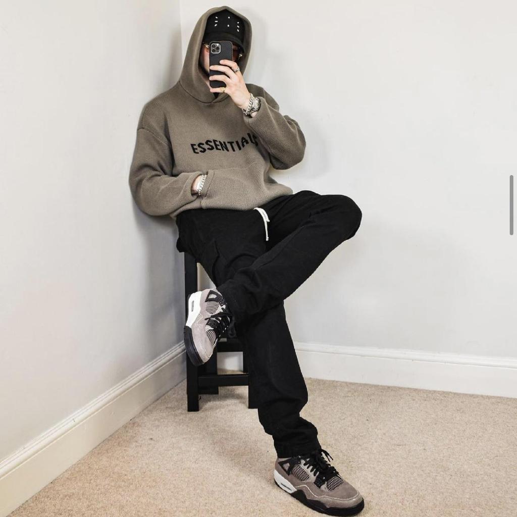 Bluza z kapturem FOG Essentials z podwójną linią – Modny, luźny dzianinowy sweter do mody ulicznej