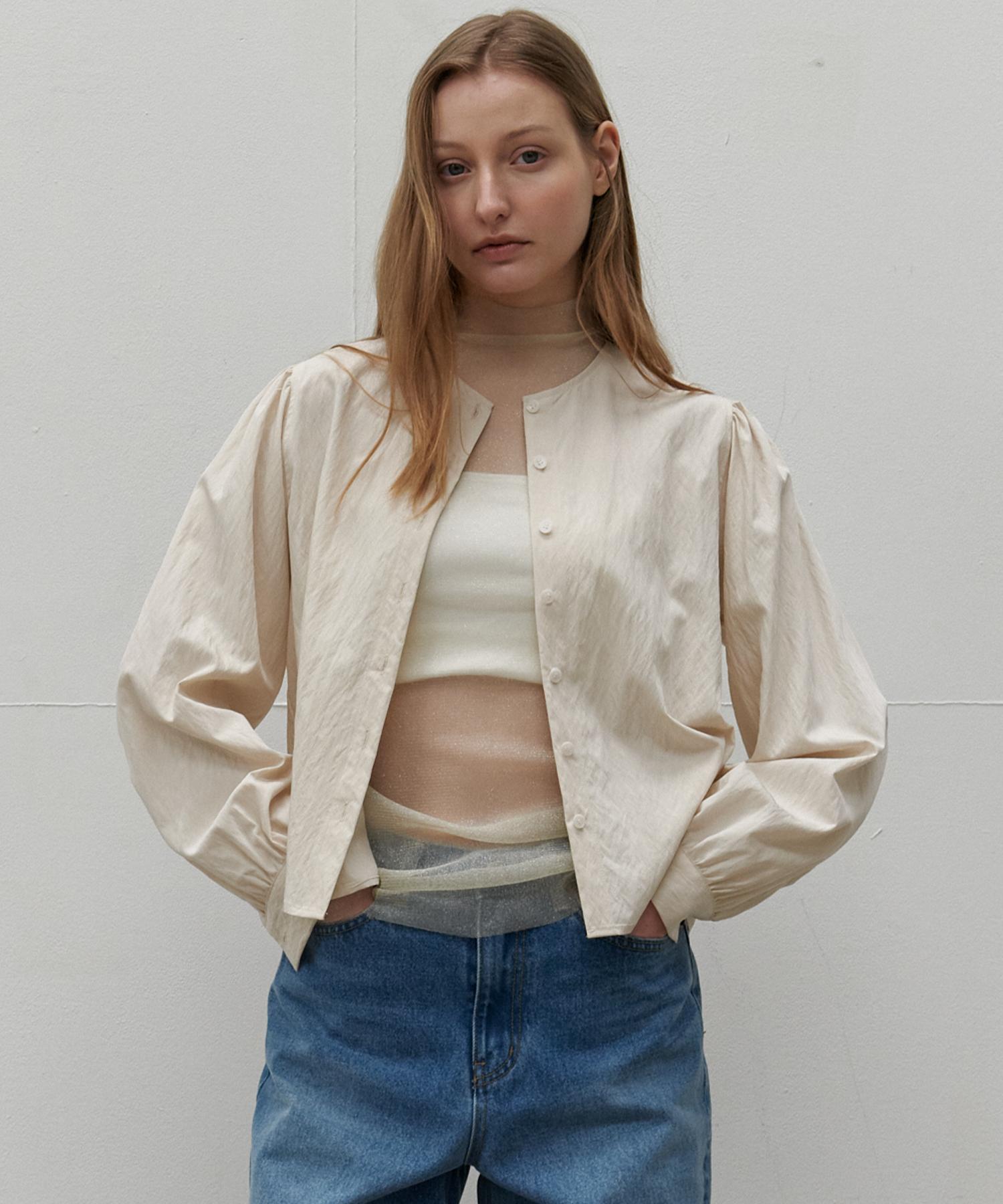 Soire Round Shirring Blouse - Beige Free