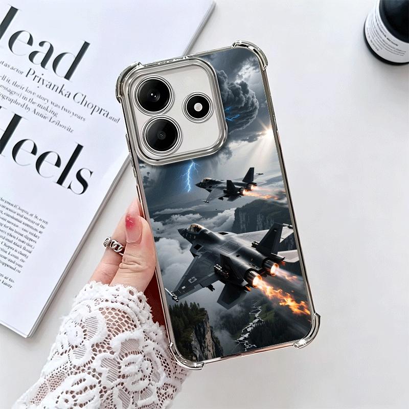 Aircraft Helicopter Formation Soft Phone Case For Xiaomi Redmi Note 14 15 Pro Plus 13 12 11S 11T 5G 10 9S 9 Plating Anti-Fall Fu