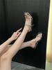 Fashion Eilyken New Summer Hollow Out Crystal Diamond Women Slippers Fashion Square Toe Thin Heels Stripper Sandals Shoes