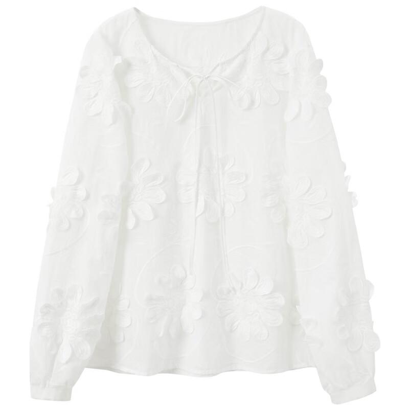 Sancai Damen-Top aus 100 % Baumwolle mit Stickerei und Rundhalsausschnitt