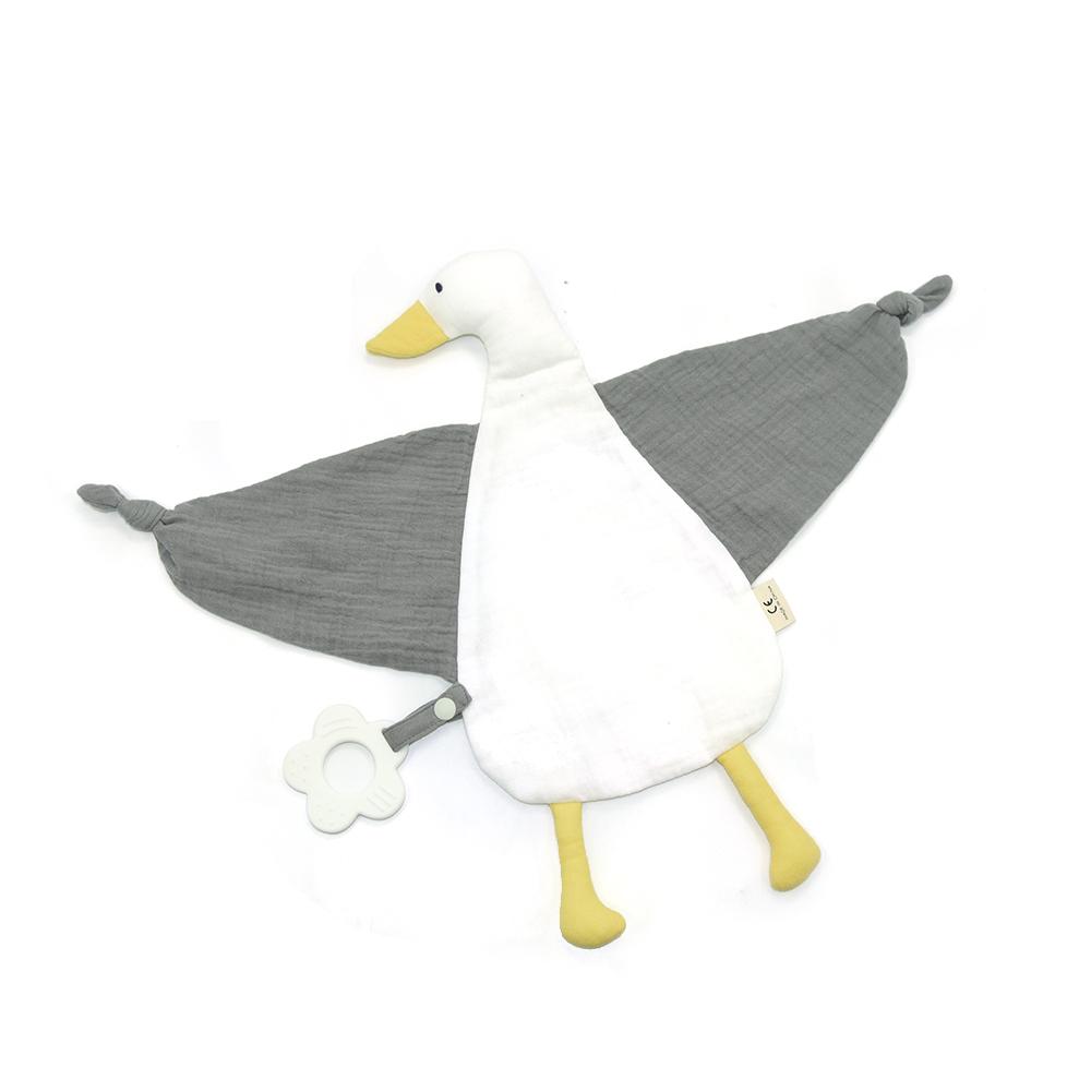 Stack Organic Muslin Cotton Baby Blanket With Cute Goose Plush Toys Muslin Security Blanket Baby Comforter