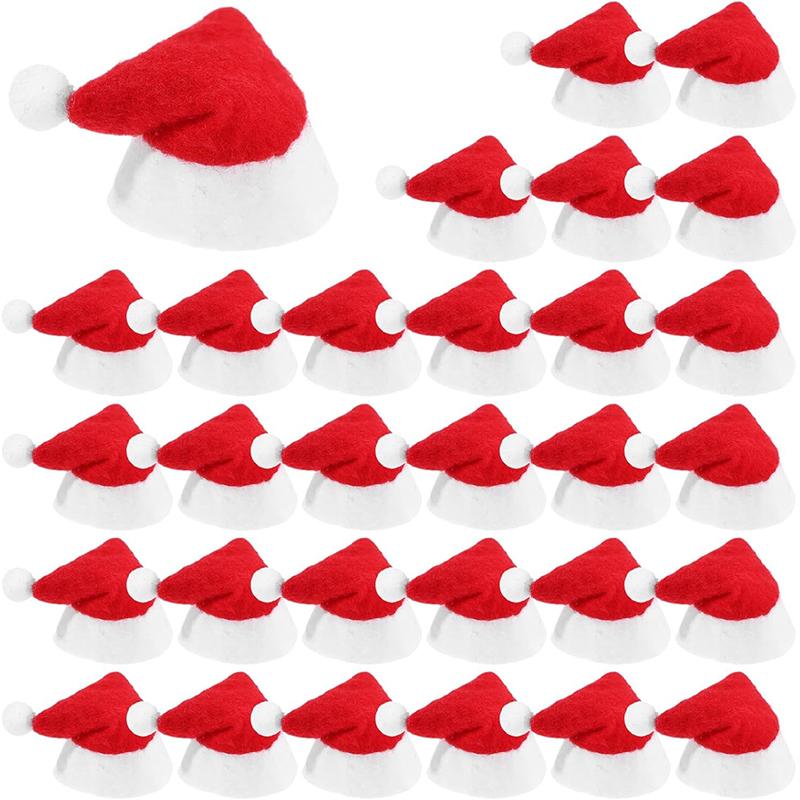 50Pcs 8cm Christmas Decoration Tableware Holder Xmas Hat Fork Knife Cutlery Bag Xmas Home Decor Party New Year 2025 Navidad