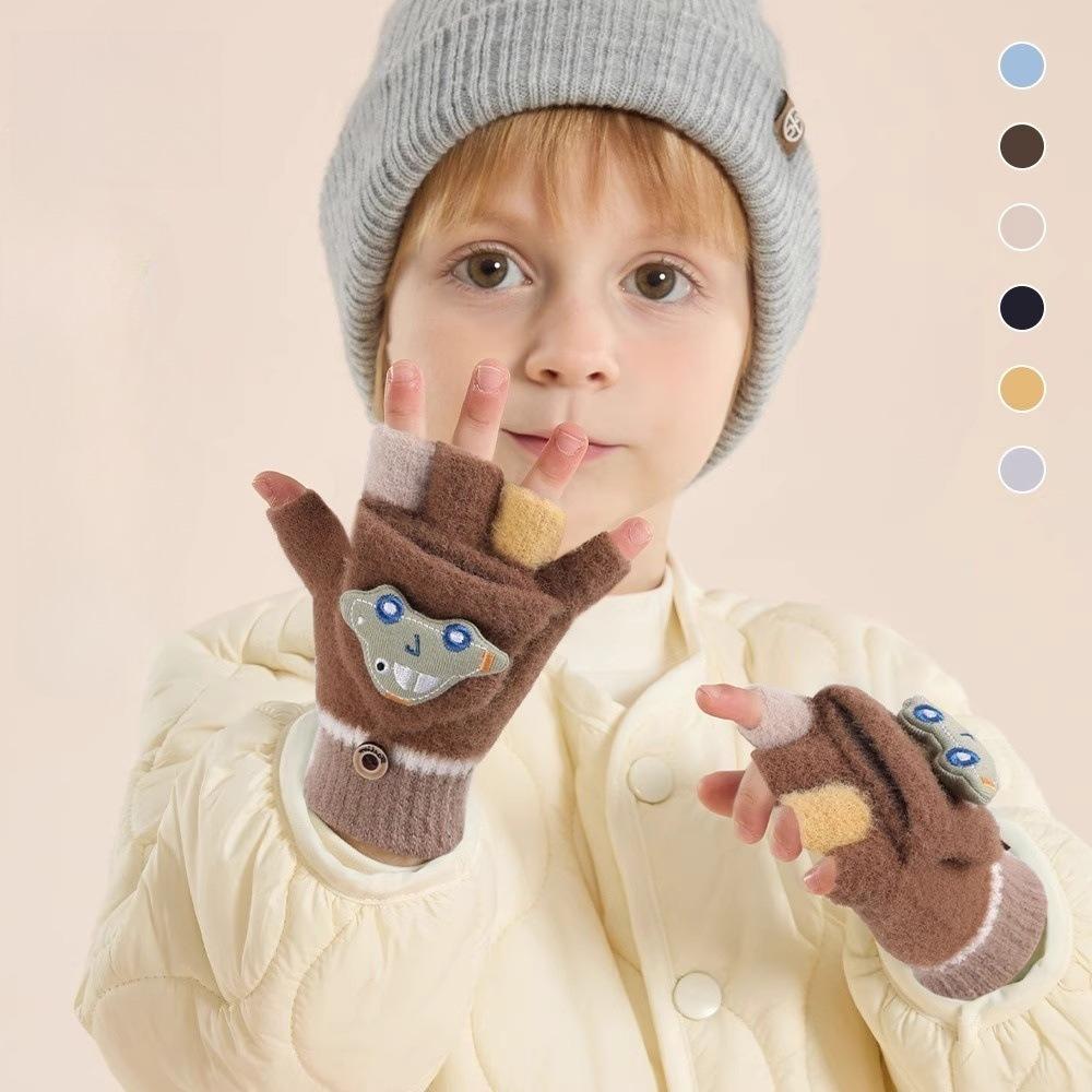 Kids's Half Finger Gloves Cute Cartoon Car Design with Warm Lining Glove Perfect for Outdoor Play Cold Weather Protection