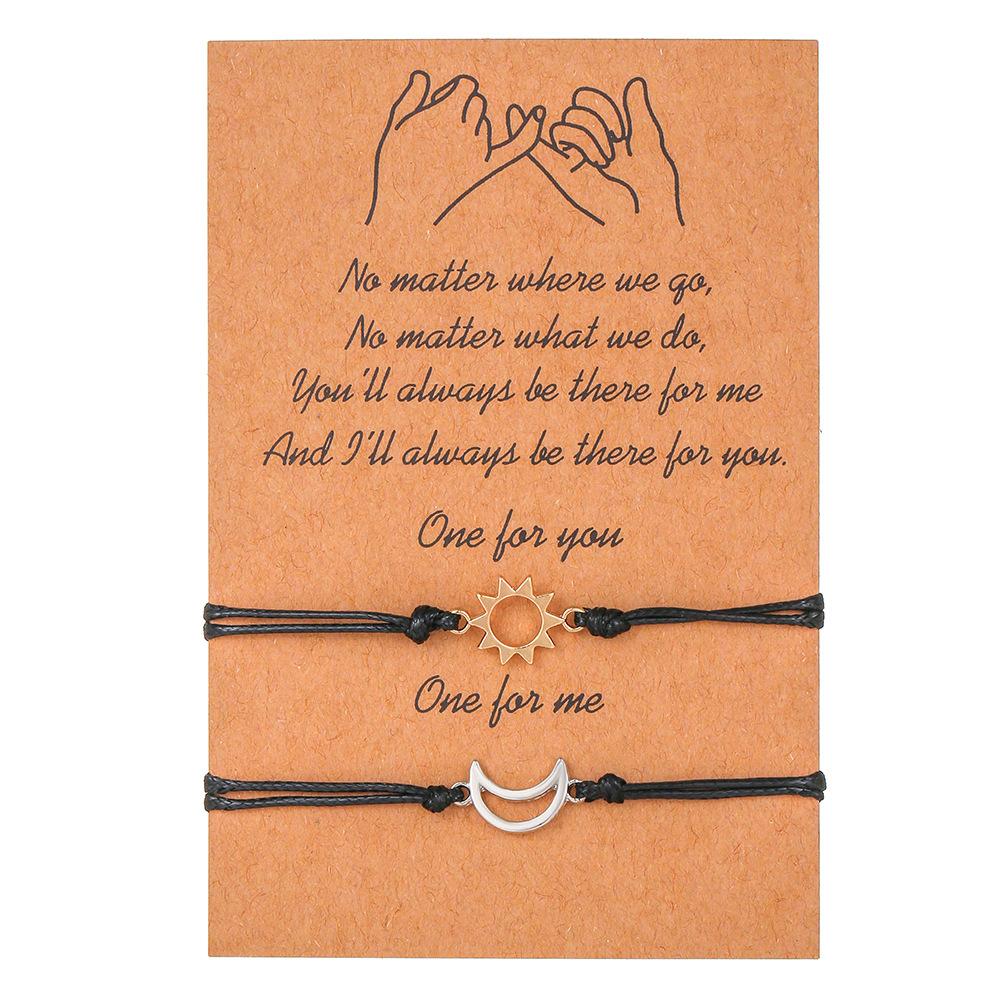 

Креативный браслет для пары, браслет дружбы, регулируемый браслет-карта, плетеный из вощеной нити, цвета золото и серебро, с солнцем и луной alloy