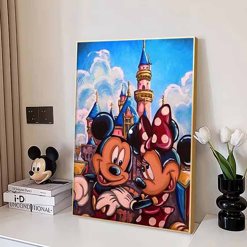 Disney Diamond Painting Mickey and Minnie Castle Oil Painting Style Wall Decoration Embroidery Full Diamond Cross Stitch HandmadeDIYGiftHomeDecoration