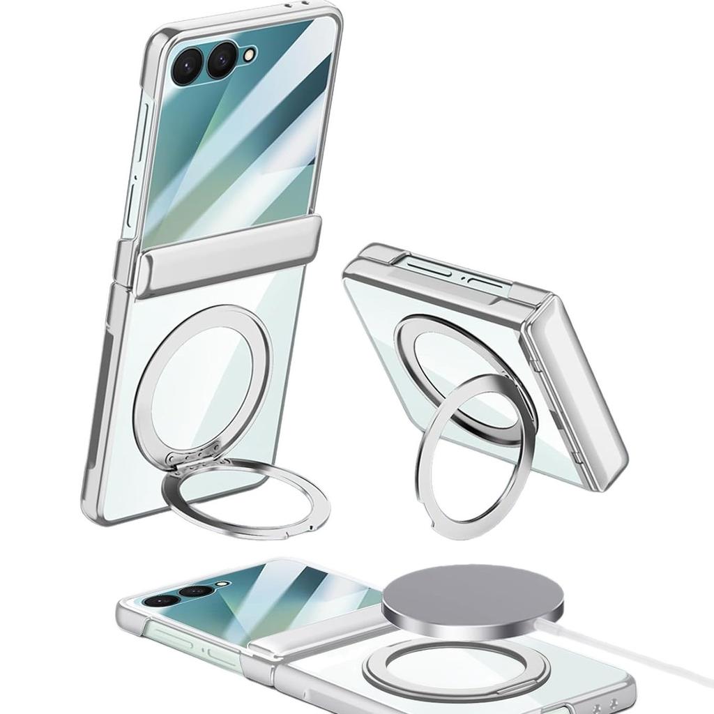 Applicable To Samsung ZFlip8 Folding Mobile Phone Case All-inclusive Case Film Integrated Zflip7 Electroplating Transparent Magnetic Suction Bracket