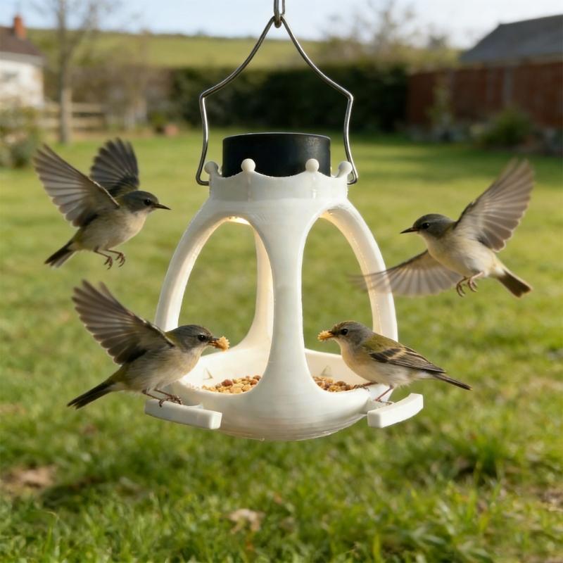 Plastic Wild Bird Feeder Feeding Tray Solar Light Food Container Easy Fill Hanger For Backyard Bird Watching