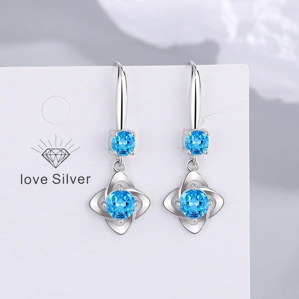 Silver 925 Jewelry Earrings Sapphire Siver Korean Ear Jewelry White/Blue/Pink Party Dating Gift Earrings