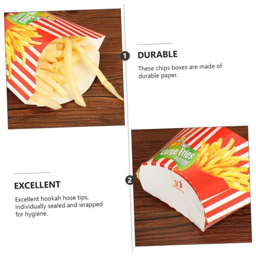 Mipcase 200-Piece Box French Fry Boxes, Snack French Fry Boats, Food Trays, Disposable French Fry Cases, Chip Packaging Boxes, Cartons, Highlight Red