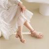 Sandali con cinturino alla caviglia da donna Punta tonda Tacco medio Fibbia Fiocco Scarpe casual moda donna Estate Nero Bianco Rosa 45