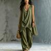 2026 spring and summer cross-border new Amazon women's sleeveless stand-up collar solid color temperament loose cotton and linen fashion style suit