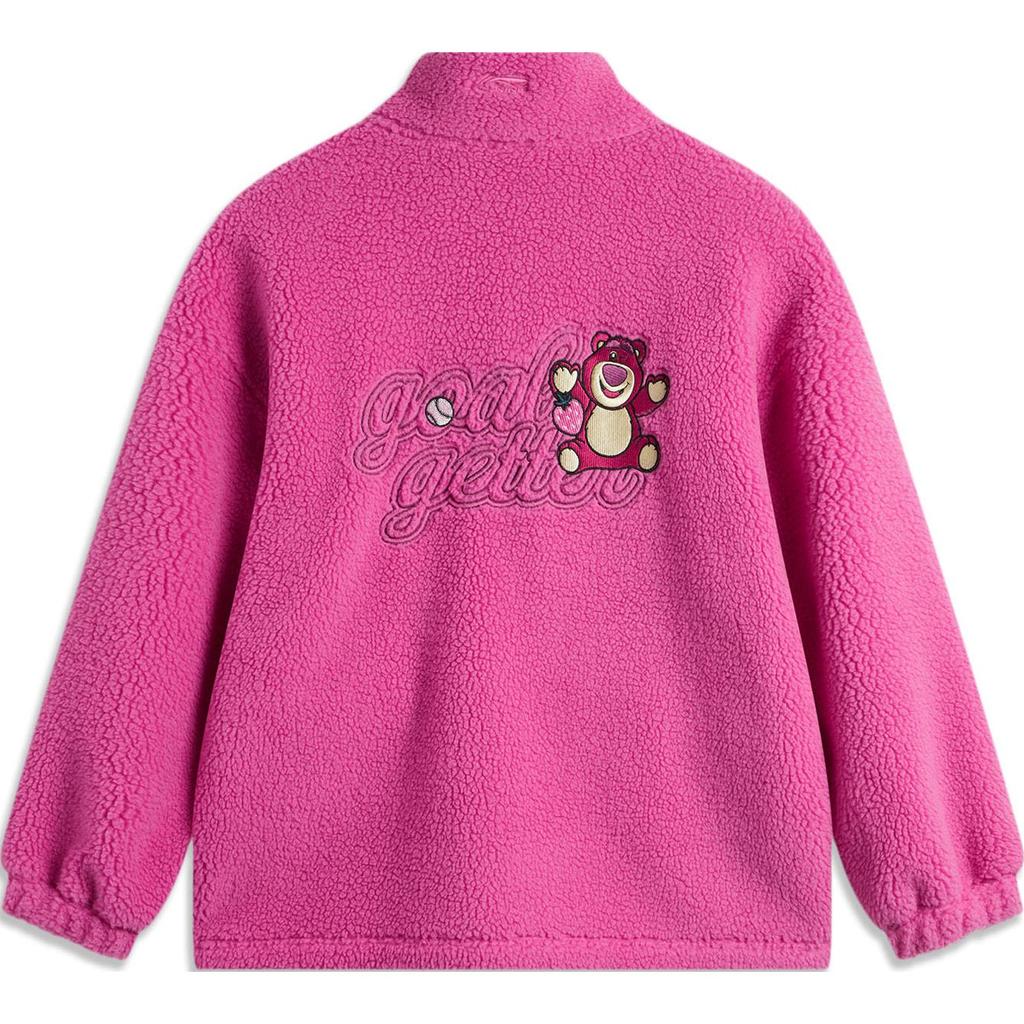 Li Ning X Disney Collaboration Pixar Strawberry Bear Series Comfortable Casual Stand Collar Zipper Simple Print Fleece Jacket Women Jackets AFDU858-2