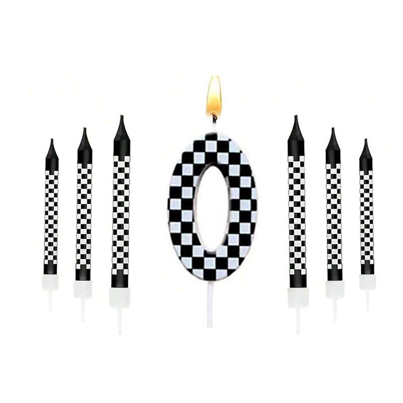 7Pcs Birthday Candles Set,Cake Numeral Candles,Racing Cars Themed Birthday Candles for Cake Candle Checkered Decoration