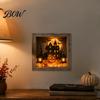Carved Halloween Figures Lighted Frame Ornaments, Light Up Shadow Box, Warm Decorative Accents Atmosphere LED Lights for Home Living Room Bedroom
