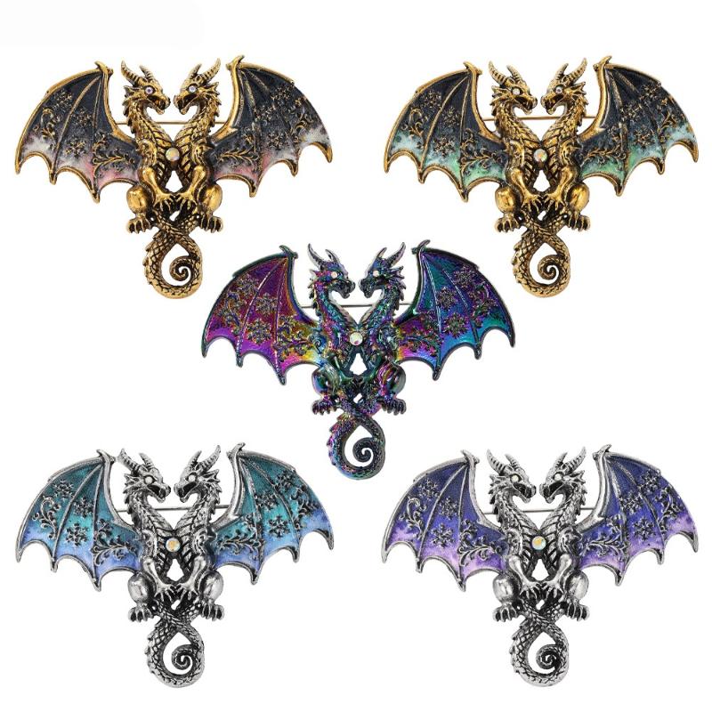 Matte Finish Metal Double Headed Dragon Brooch 1Pcs Unisex Animal Pin Fashion Accessory for Blazer Backpack Daily Outfit