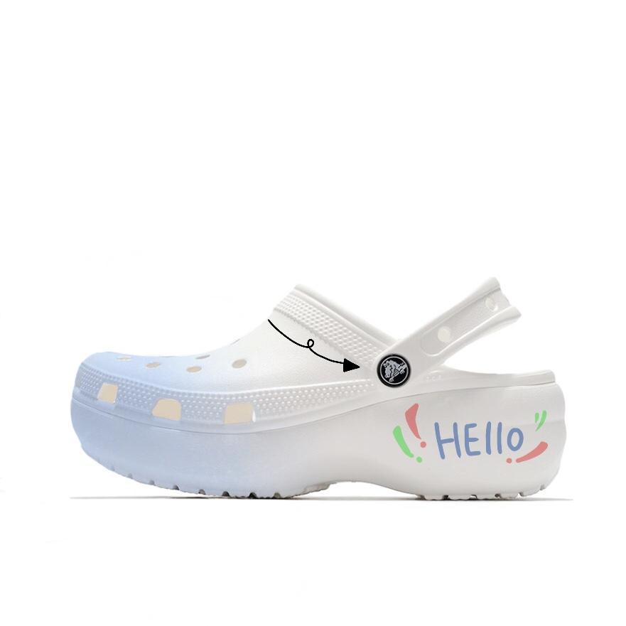 Crocs Classic Platform Clog Hello Beach Girl School Style EVA Versatile Hole Shoes Unisex Blue Pink