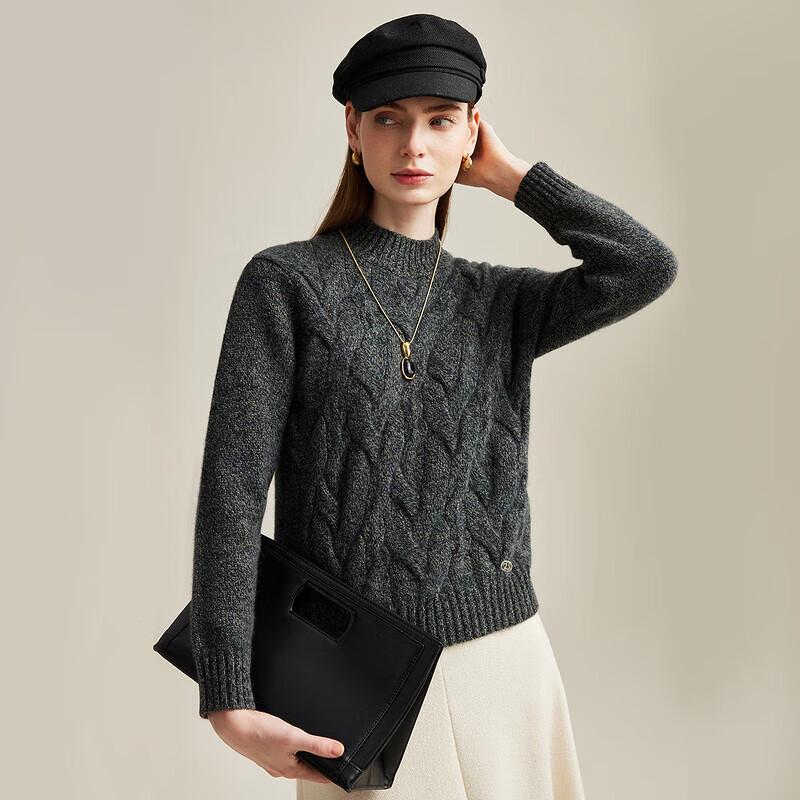 Zhaojun Women's Thick Half-Turtleneck Cashmere Cable Knit Sweater