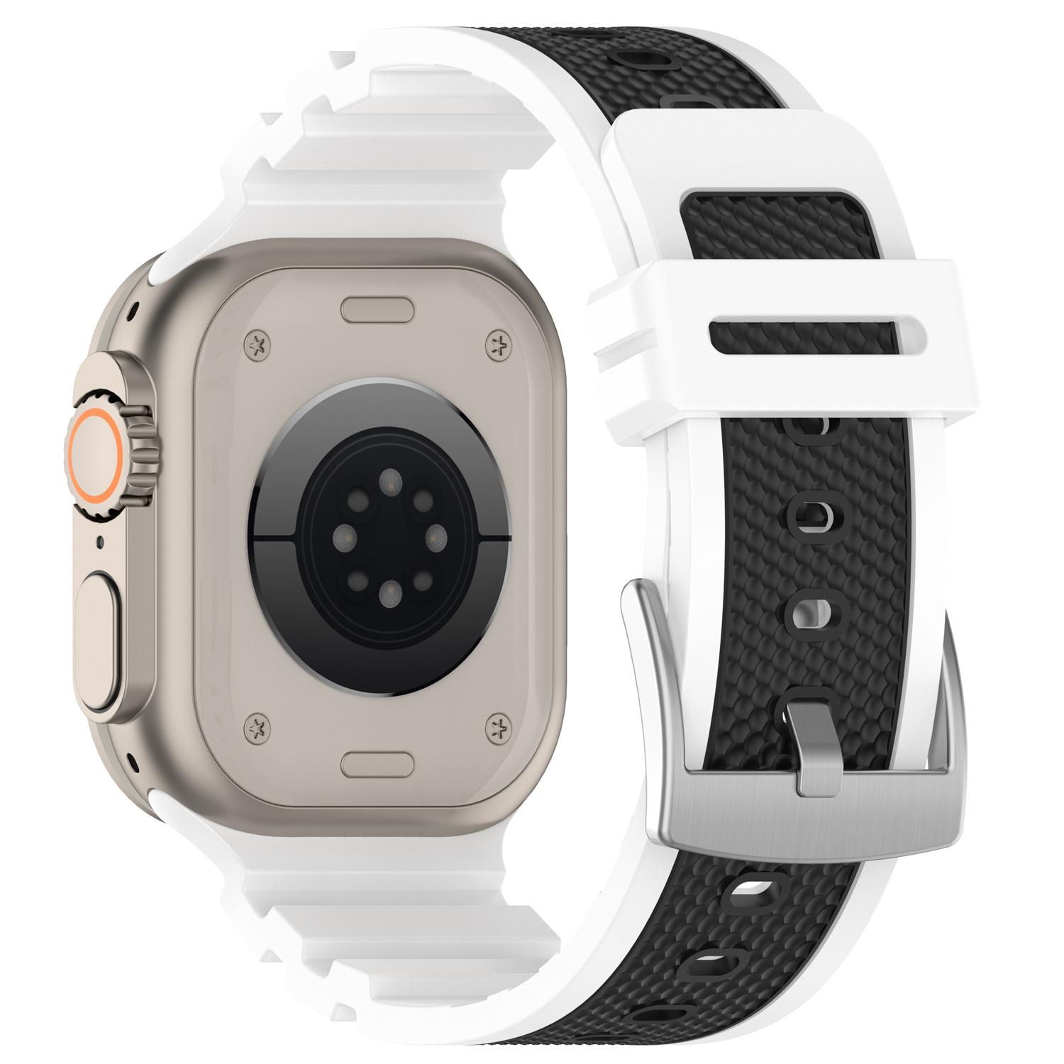 

Watch Strap for Apple Watch Series 10 Ultra 9 8 7 SE 6 5 4 3 2 1 46mm 49mm 45mm 44mm 42mm Textured Dual Color Silicone Band White/Black
