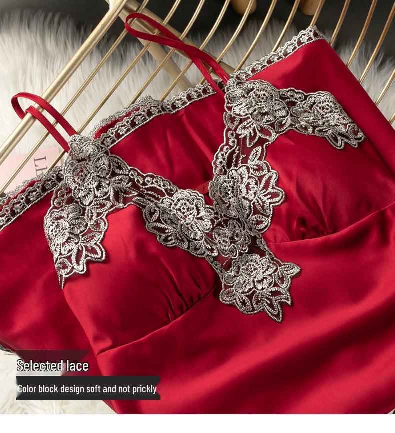 Frühlings-/Sommer Damen Seidig Weiches Pyjama-Set: Sling, Nachthemd, 5-teilige Homewear