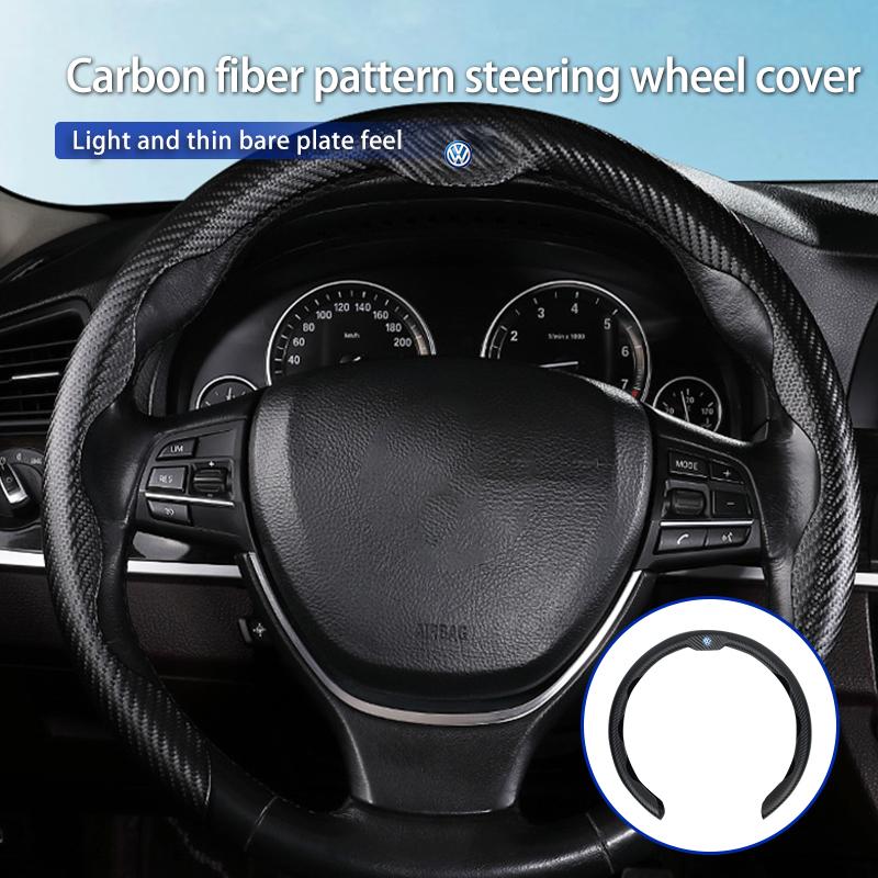 ear1 Car Leather/Carbon Fiber Pattern U-shaped Steering Wheel Cover For VW Scirocco Jetta Beetle Golf Passat Polo Tiguan Sharan