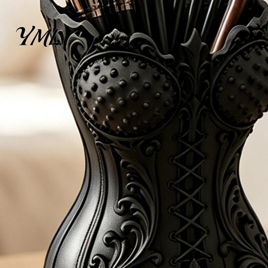 Makeup Tool Container Gothic Brush Storage Tube, Retro Skull Desktop Organizer, Cosmetic Organizer for Vanity Decorative Plastic Holder Dressing Table