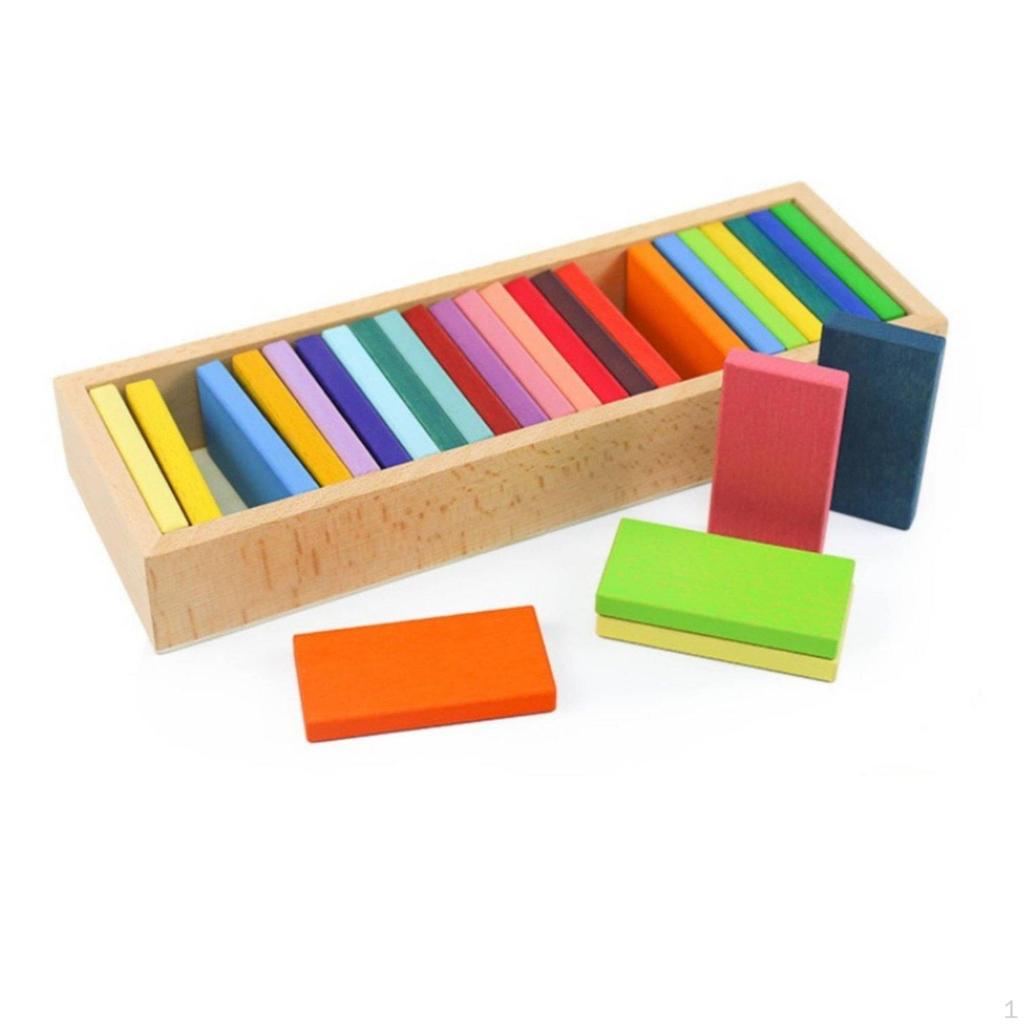 Rainbow Wooden Building Blocks Bright Luminous Hues Stacking Educational Geometric Shape