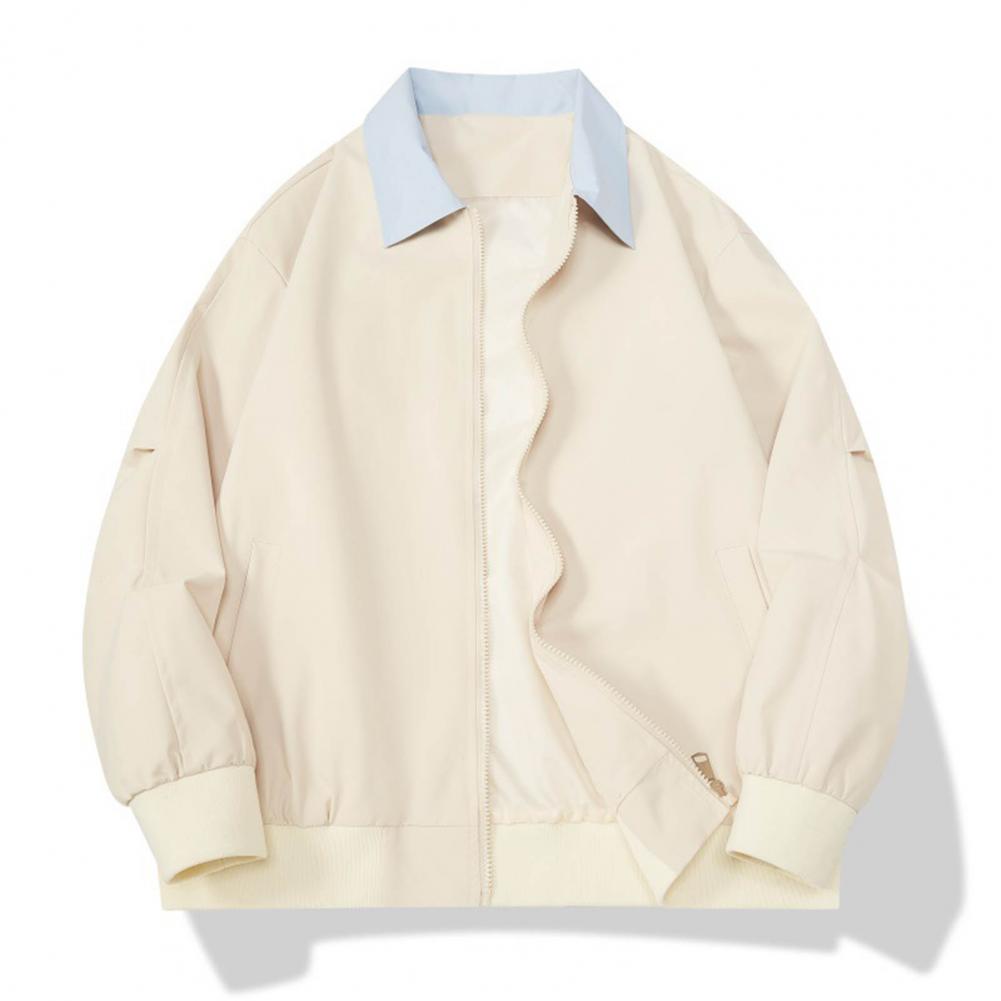 Women Everyday Coat Lapel Long Sleeve Patchwork Color Elastic Hem Jacket Zipper Placket Autumn Outwear