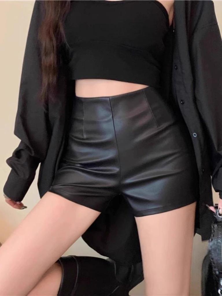 Women's High-Waist PU Leather Shorts - 2023 Autumn/Winter Slim Fit Sexy Black Hot Pants