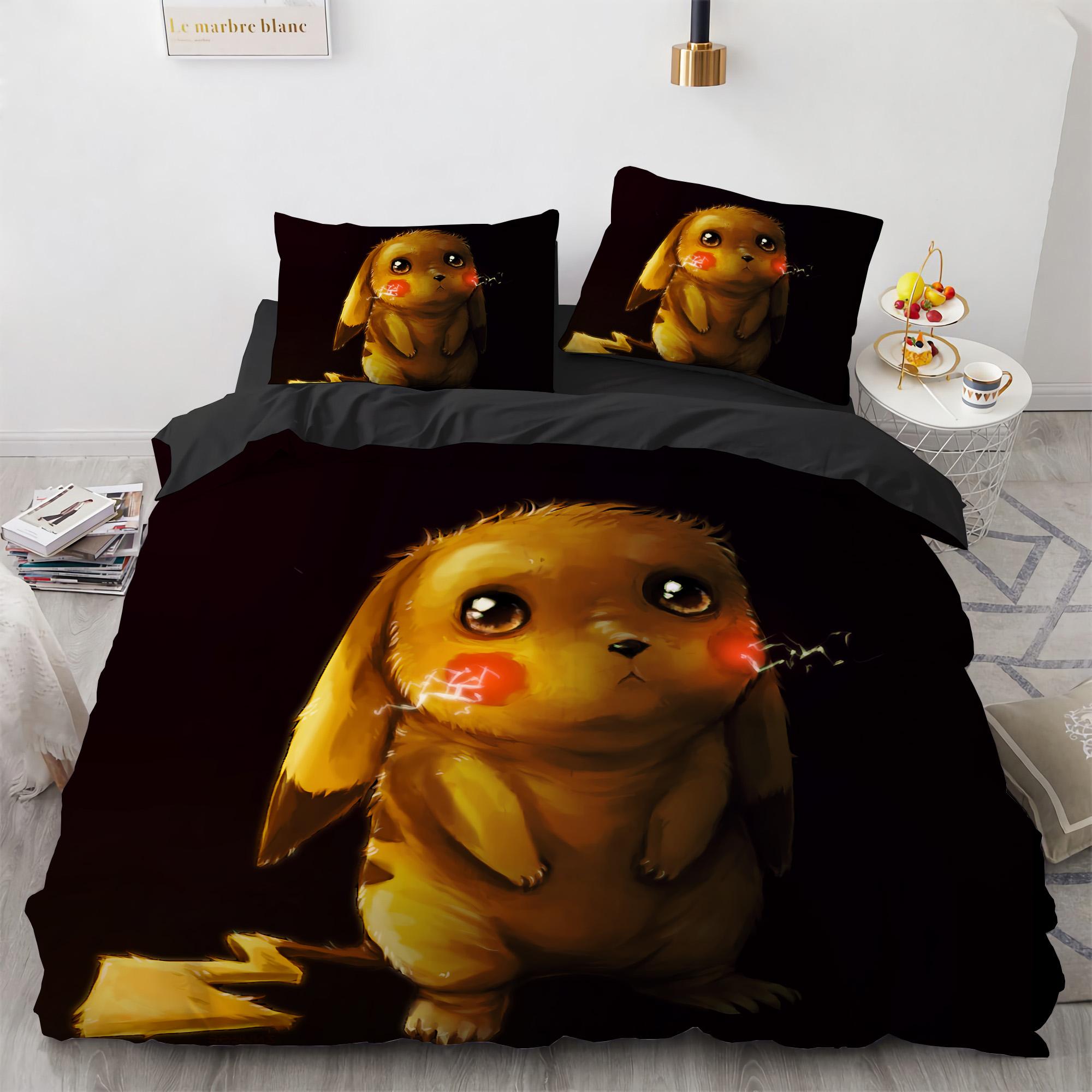 

3D Home Pokemon Pikachu Bedding Collection Duvet Cover Bedroom Decor For Kids Boy Girl Duvet Cover Queen King Size 140x200cm-2pcs
