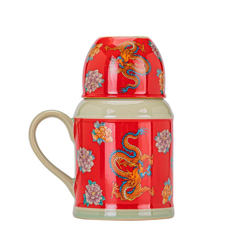 Ru Kiln Large Flower Ceramic Mug Large Capacity Small Warm Pot Home with Cover Chinese Retro Office Water Cup Tea Cup Teapot Gif