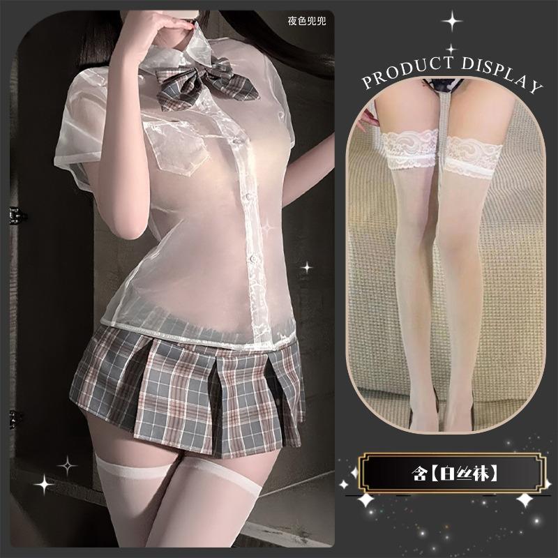 Sexy underwear Sexy senior uniform seduction suit Transparent shirt plaid skirt pleated women